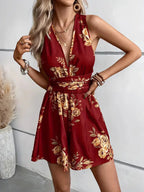 Women's Sleeveless Floral Print Romper with Cross Back Detail 8