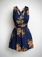 Women's Sleeveless Floral Print Romper with Cross Back Detail 1