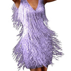 Women's Sleeveless Fringe Bodycon Dress with Straight Neckline 4