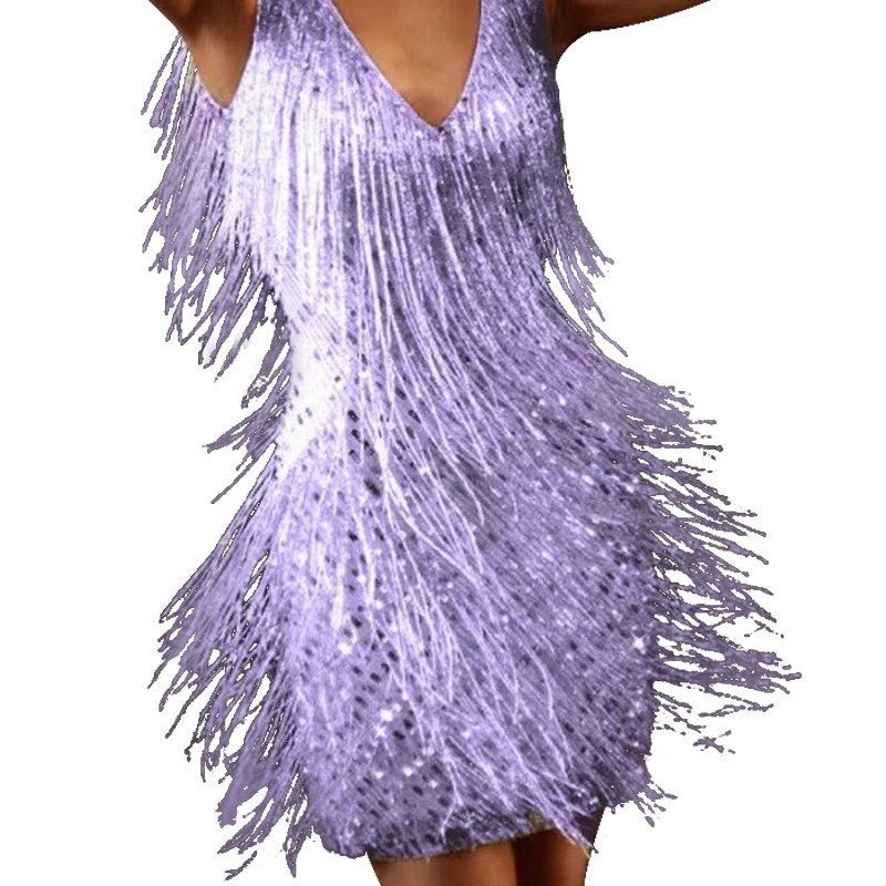 Women's Sleeveless Fringe Bodycon Dress with Straight Neckline 4