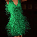Women's Sleeveless Fringe Bodycon Dress with Straight Neckline 5