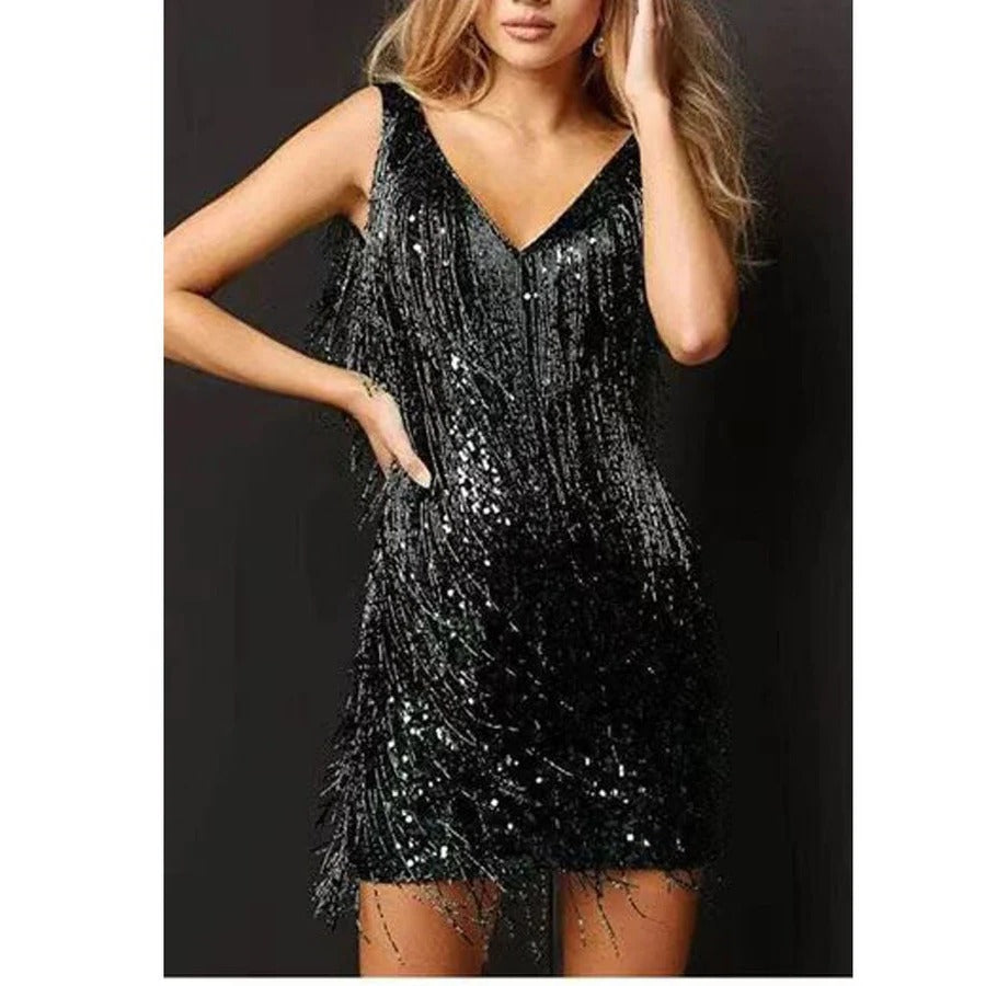 Women's Sleeveless Fringe Bodycon Dress with Straight Neckline 8
