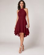 Women's Sleeveless Halter Neck Midi Dress with Layered Hem 1