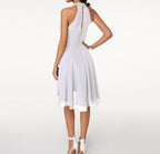 Women's Sleeveless Halter Neck Midi Dress with Layered Hem 10