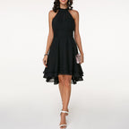 Women's Sleeveless Halter Neck Midi Dress with Layered Hem 11