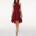 Women's Sleeveless Halter Neck Midi Dress with Layered Hem 8