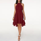 Women's Sleeveless Halter Neck Midi Dress with Layered Hem 8
