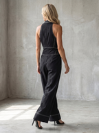 Women's Sleeveless Halter Wide Leg Jumpsuit with Contrast Stitching 4