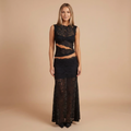 Women's Sleeveless High-Neck Lace Crop Top and Maxi Skirt Set 4