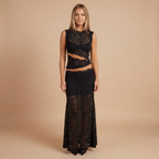 Women's Sleeveless High-Neck Lace Crop Top and Maxi Skirt Set 4