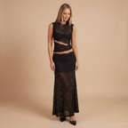 Women's Sleeveless High-Neck Lace Crop Top and Maxi Skirt Set 5
