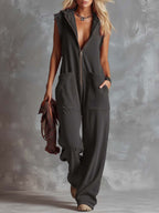 Women's Sleeveless Hooded Jumpsuit with Front Zip and Side Pockets 10