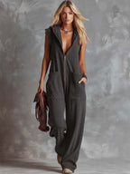 Women's Sleeveless Hooded Jumpsuit with Front Zip and Side Pockets 2