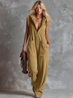 Women's Sleeveless Hooded Jumpsuit with Front Zip and Side Pockets 3