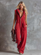 Women's Sleeveless Hooded Jumpsuit with Front Zip and Side Pockets 4