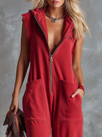 Women's Sleeveless Hooded Jumpsuit with Front Zip and Side Pockets 5