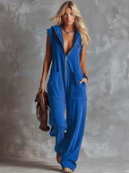 Women's Sleeveless Hooded Jumpsuit with Front Zip and Side Pockets 6