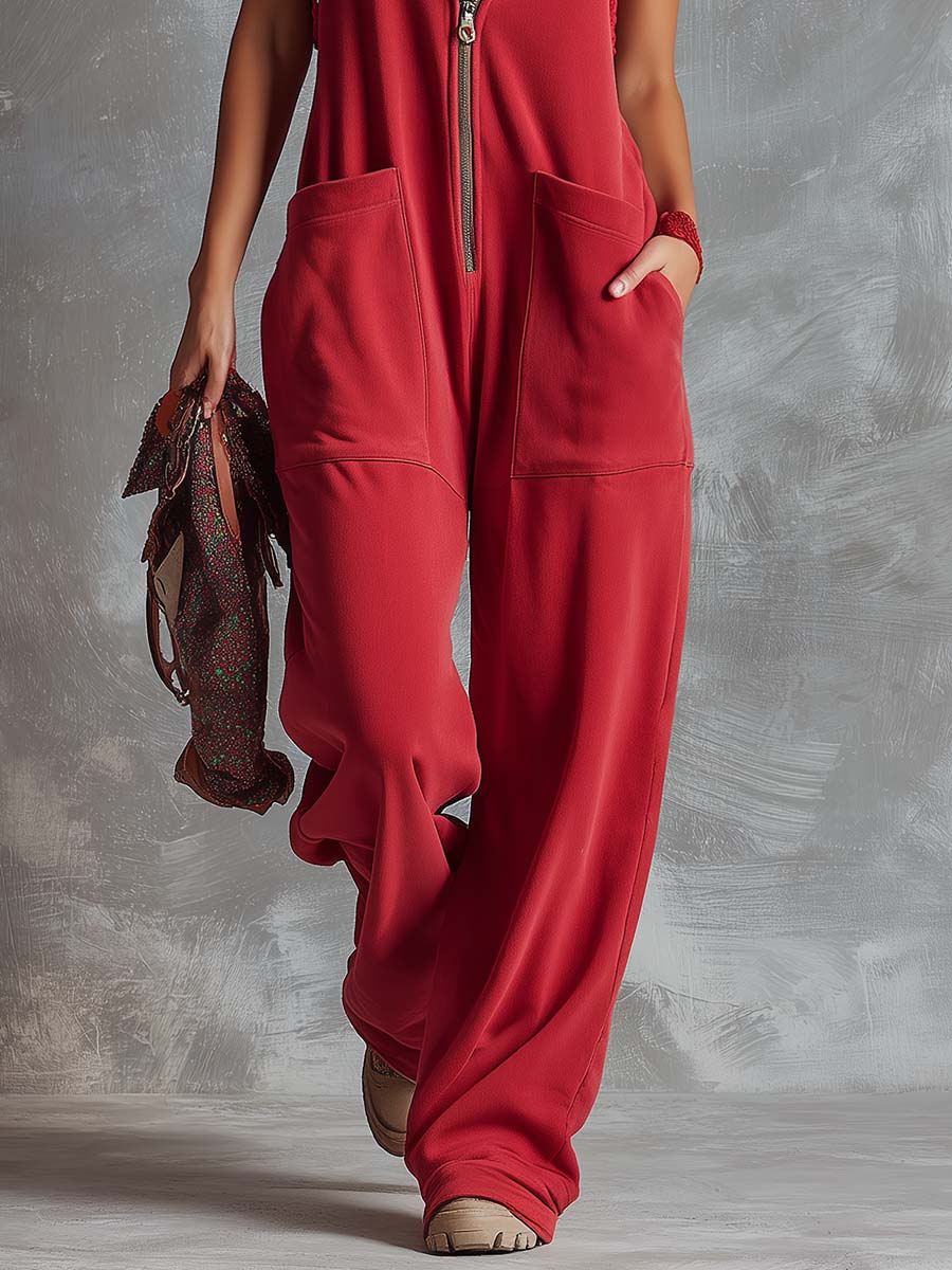 Women's Sleeveless Hooded Jumpsuit with Front Zip and Side Pockets 7