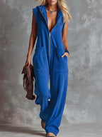 Women's Sleeveless Hooded Jumpsuit with Front Zip and Side Pockets 8