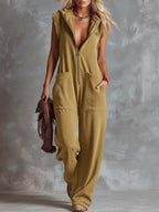 Women's Sleeveless Hooded Jumpsuit with Front Zip and Side Pockets 9