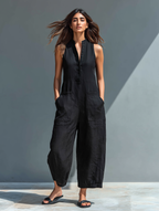Women's Sleeveless Jumpsuit with Mandarin Collar and Relaxed Fit 1