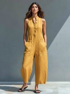Women's Sleeveless Jumpsuit with Mandarin Collar and Relaxed Fit 6