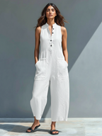 Women's Sleeveless Jumpsuit with Mandarin Collar and Relaxed Fit 7