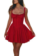 Women's Sleeveless Lace Corset Mini Dress with Low Waist 1