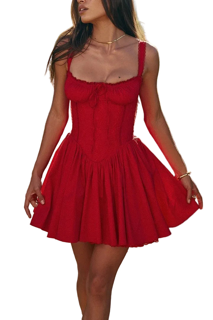 Women's Sleeveless Lace Corset Mini Dress with Low Waist 1