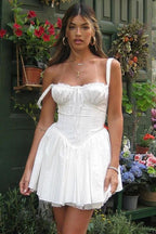 Women's Sleeveless Lace Corset Mini Dress with Low Waist 6