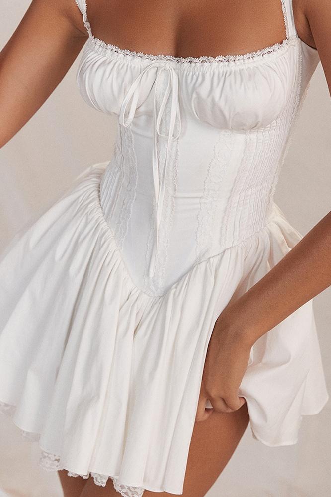 Women's Sleeveless Lace Corset Mini Dress with Low Waist 9