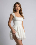 Women's Sleeveless Lace Trim Mini Dress with Square Neckline 1