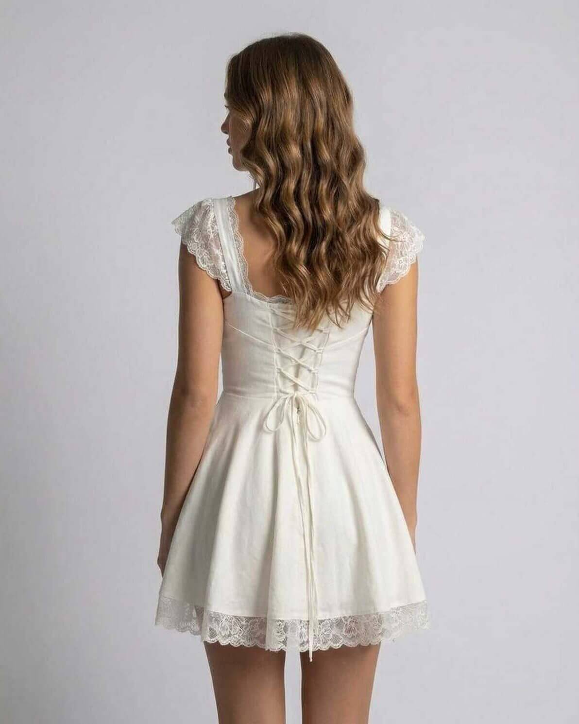 Women's Sleeveless Lace Trim Mini Dress with Square Neckline 2