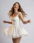 Women's Sleeveless Lace Trim Mini Dress with Square Neckline 3