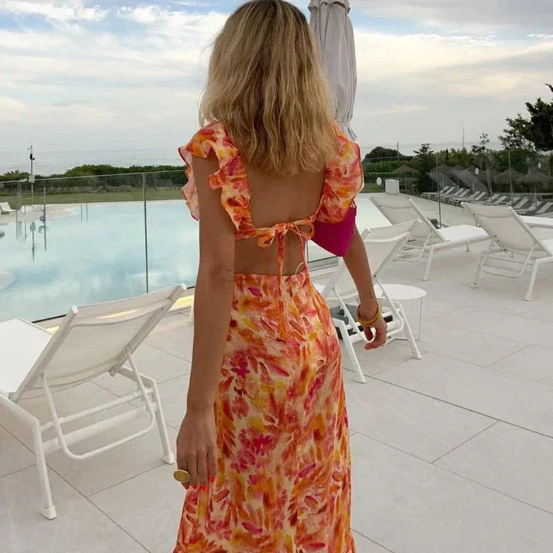 Women's Sleeveless Maxi Dress with Ruffle Details and Floral Print 2