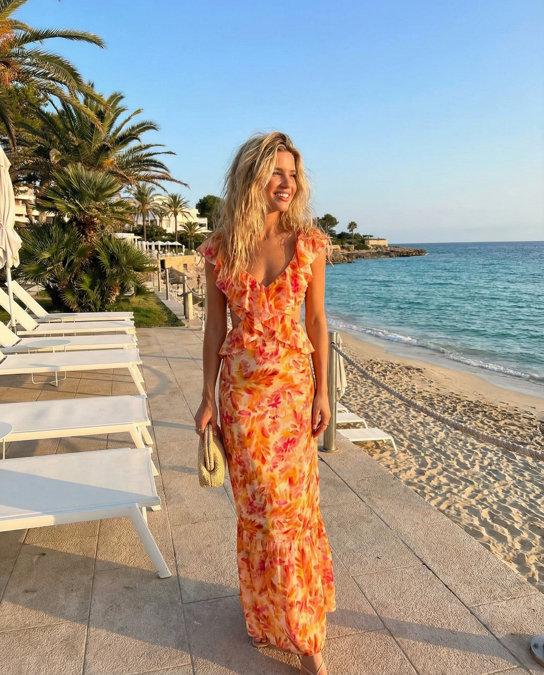 Women's Sleeveless Maxi Dress with Ruffle Details and Floral Print 3