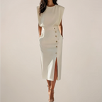 Women's Sleeveless Midi Dress with Button Detail and Front Slit 3