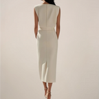 Women's Sleeveless Midi Dress with Button Detail and Front Slit 4
