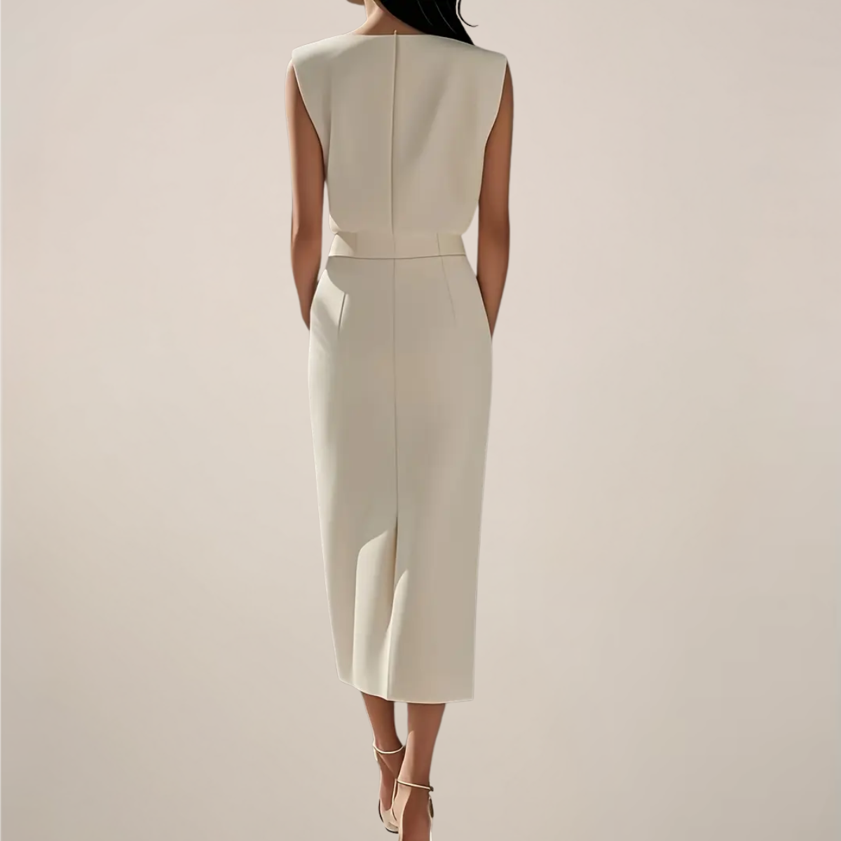 Women's Sleeveless Midi Dress with Button Detail and Front Slit 4