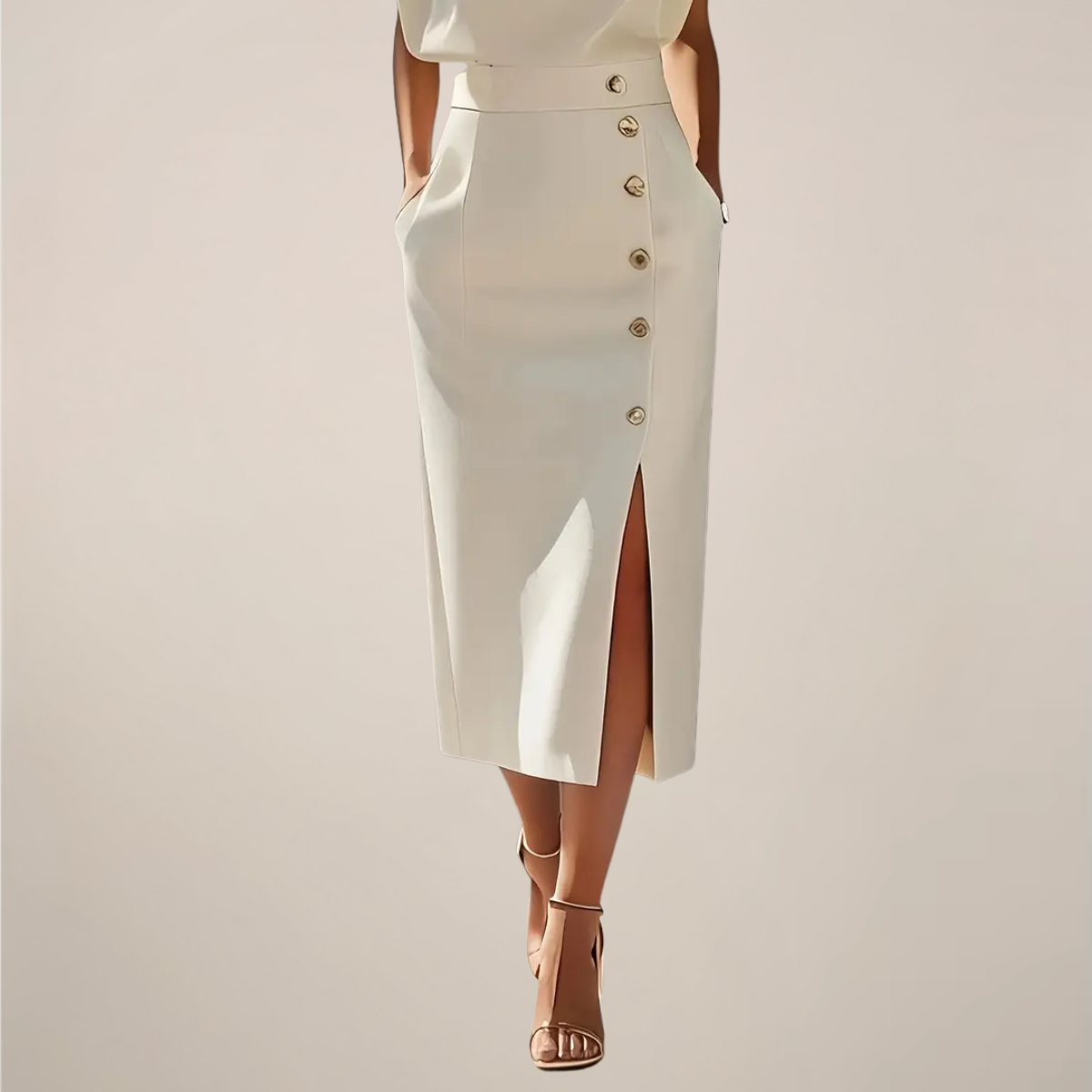 Women's Sleeveless Midi Dress with Button Detail and Front Slit 5