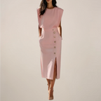 Women's Sleeveless Midi Dress with Button Detail and Front Slit 6
