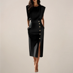 Women's Sleeveless Midi Dress with Button Detail and Front Slit 7