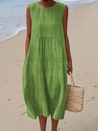 Women's Sleeveless Midi Dress with Circular Print Pattern 1