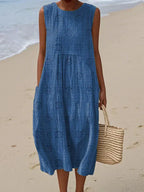 Women's Sleeveless Midi Dress with Circular Print Pattern 2