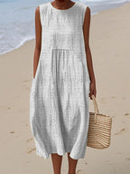 Women's Sleeveless Midi Dress with Circular Print Pattern 4