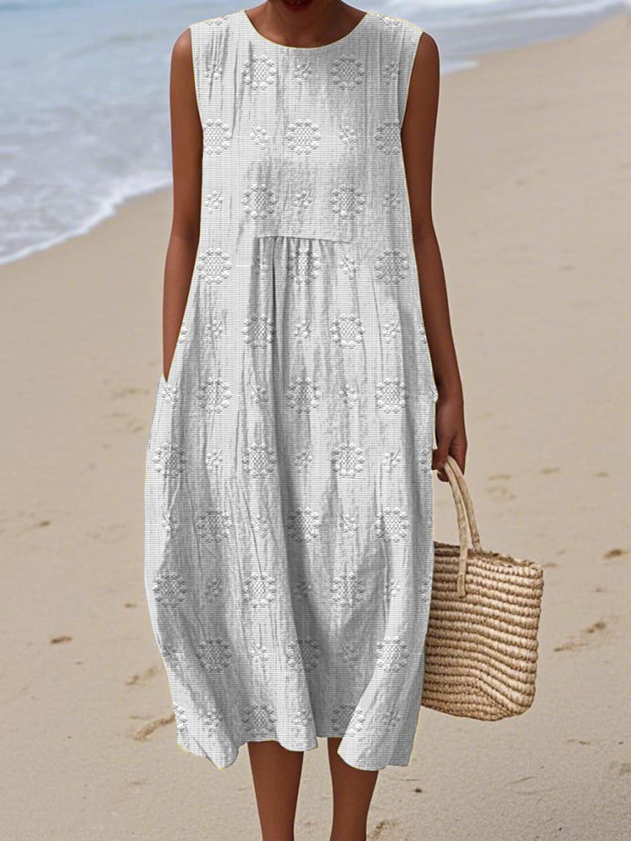 Women's Sleeveless Midi Dress with Circular Print Pattern 4