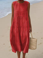 Women's Sleeveless Midi Dress with Circular Print Pattern 5