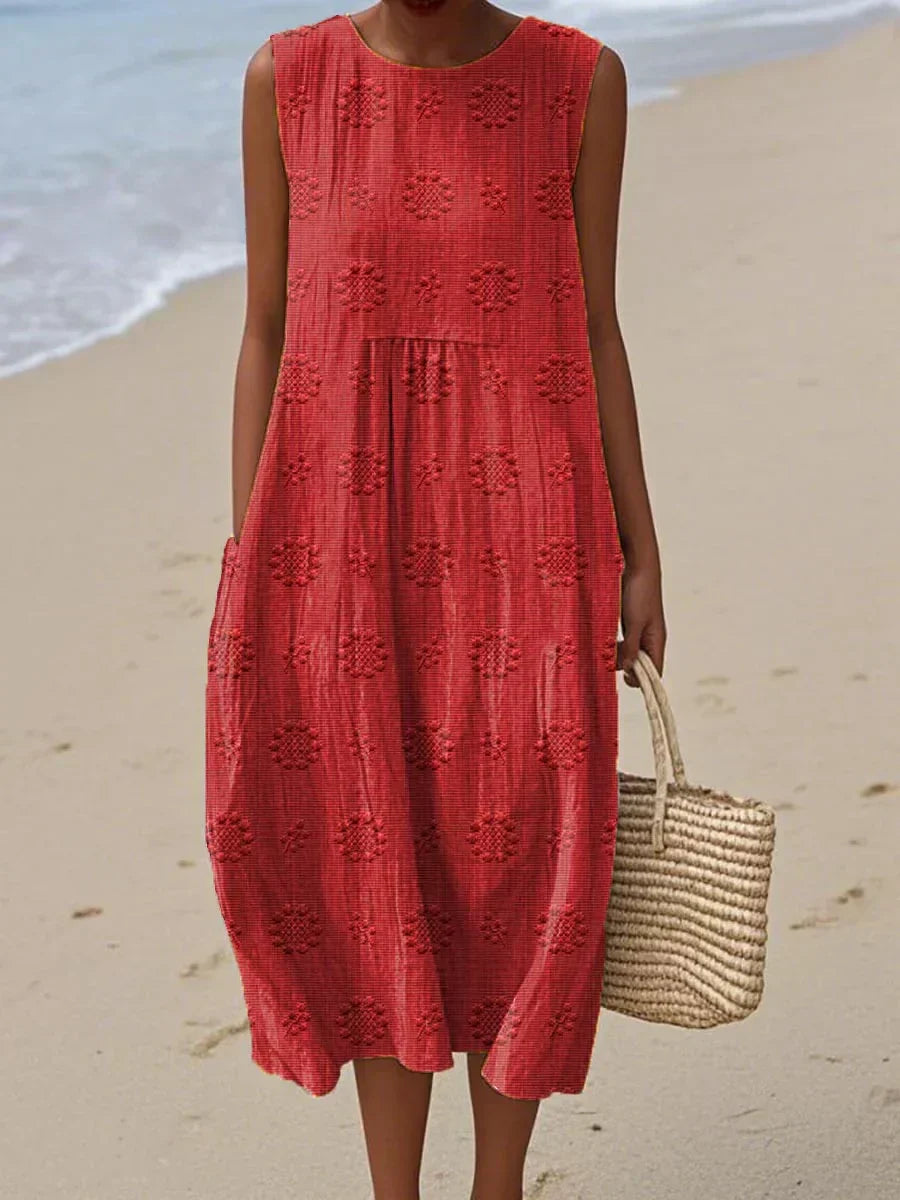 Women's Sleeveless Midi Dress with Circular Print Pattern 5