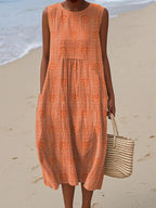 Women's Sleeveless Midi Dress with Circular Print Pattern 6