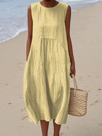 Women's Sleeveless Midi Dress with Circular Print Pattern 7